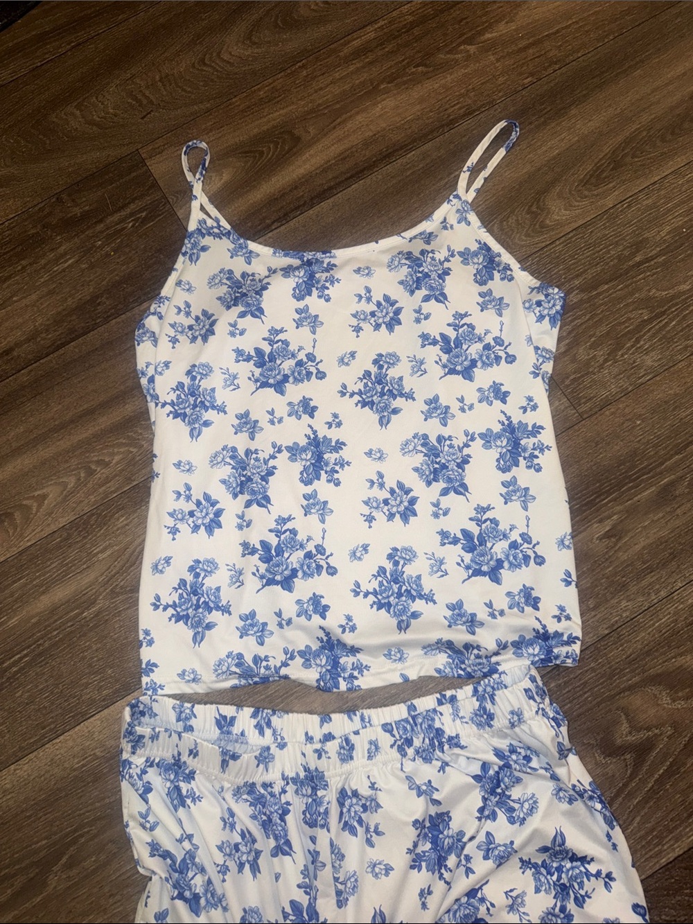 White and Blue Floral Cami Pajama Set - Picture 2 of 10